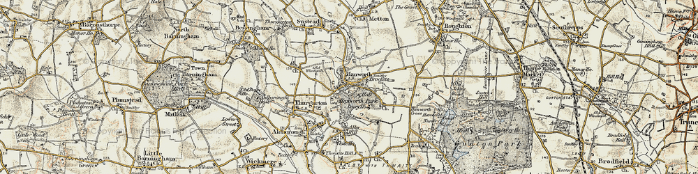 Old map of Hanworth in 1901-1902