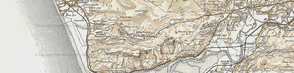 Old map of Afon Dyffryn-gwyn in 1902-1903