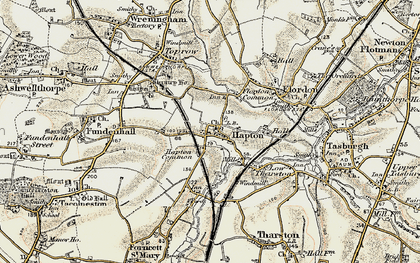 Old map of Hapton in 1901-1902