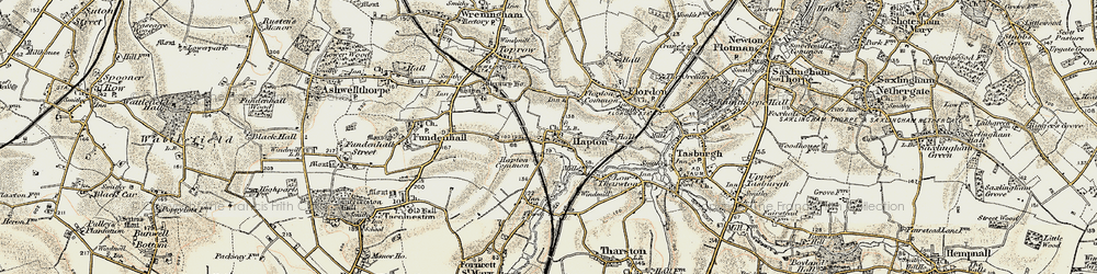 Old map of Hapton in 1901-1902