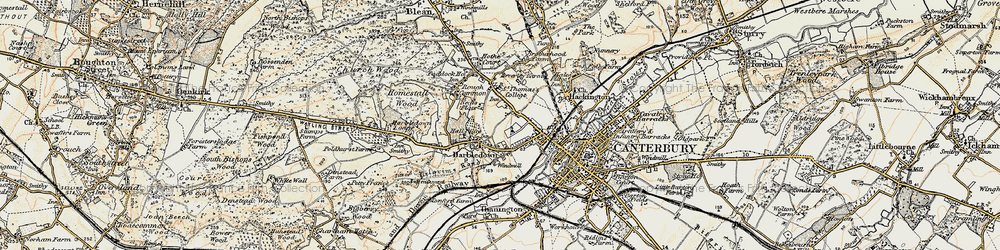 Old map of Harbledown in 1898-1899