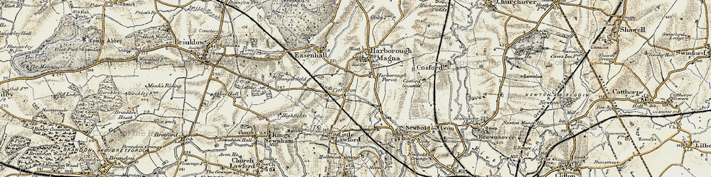 Old map of Harborough Parva in 1901-1902
