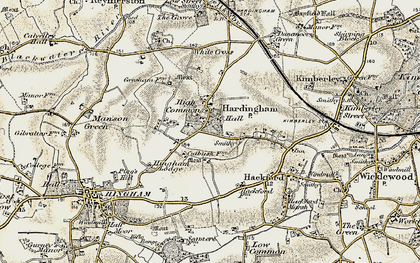 Old map of Hardingham in 1901-1902