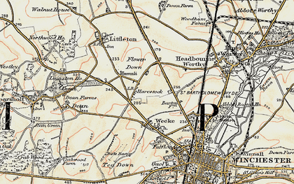 Old map of Harestock in 1897-1900