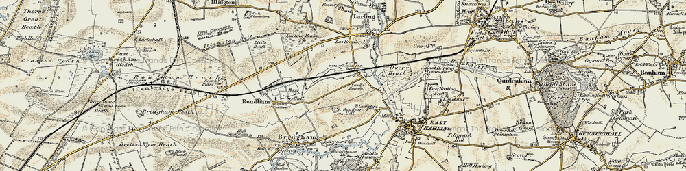 Old map of Harling Road in 1901