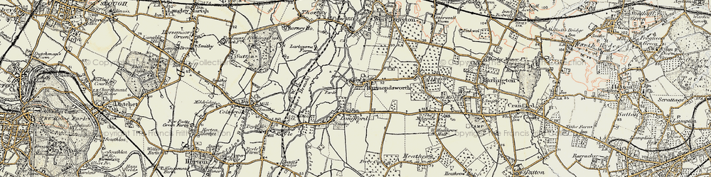 Old map of Harmondsworth in 1897-1909