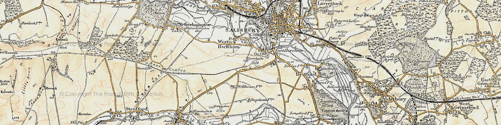 Old map of Harnham in 1897-1898