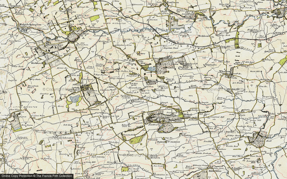 Old Map of Historic Map covering Shortflatt Tower in 1901-1903