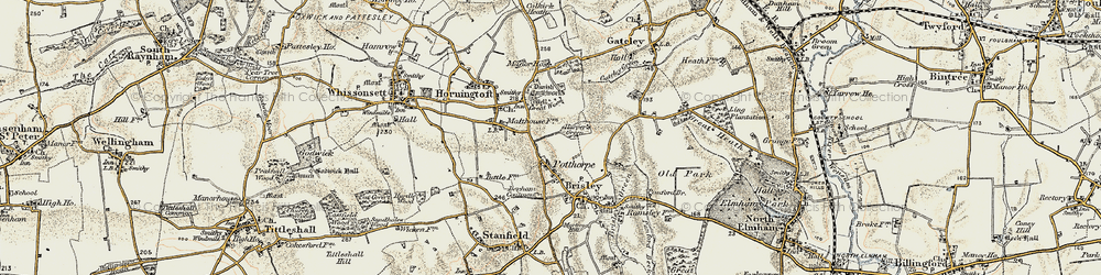 Old map of Harper's Green in 1901-1902