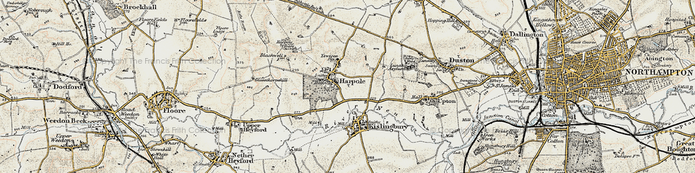 Old map of Harpole in 1898-1901