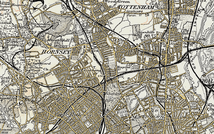 Old map of Harringay in 1897-1898