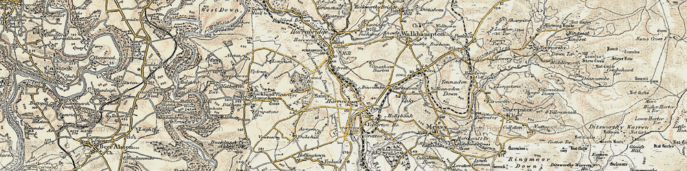 Old map of Harrowbeer in 1899-1900