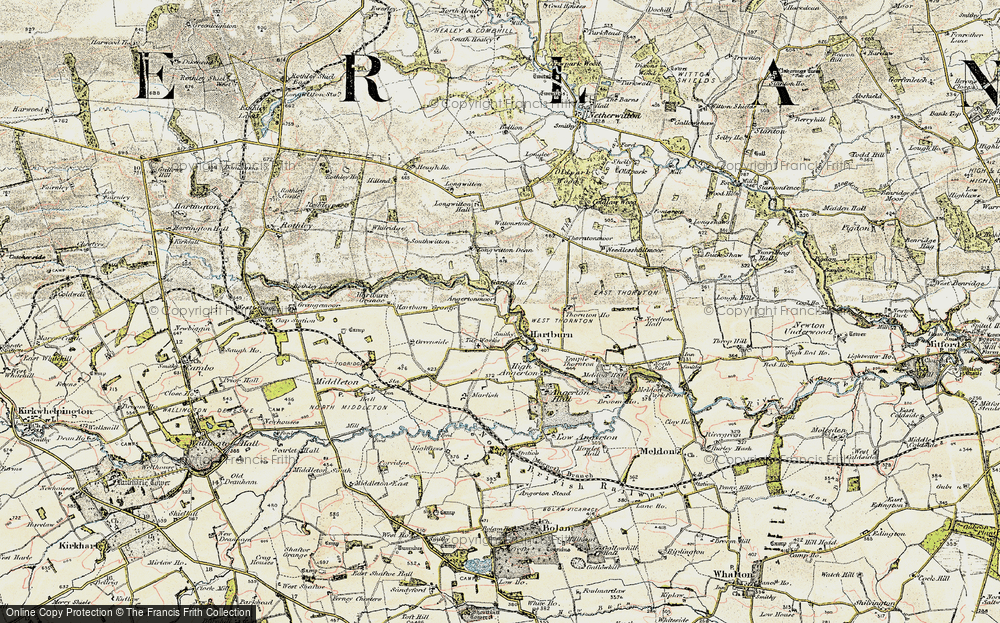Old Map of Historic Map covering Angerton North Moor in 1901-1903