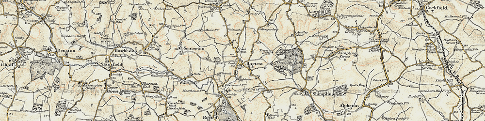 Old map of Hartest Hill in 1899-1901