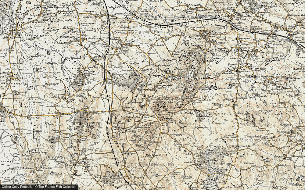 Old Map of Historic Map covering Burwardsley Hill in 1902-1903