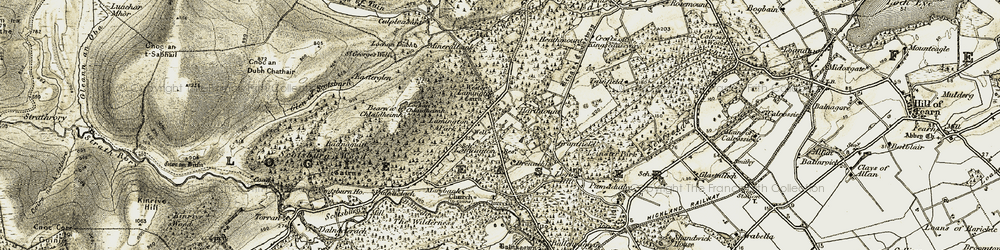 Old map of Aldie Water in 1911-1912