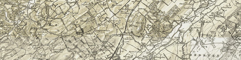 Old map of Hassendean in 1901-1904