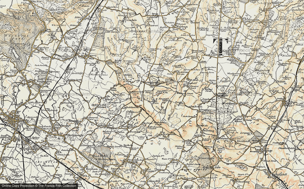 Old Map of Hastingleigh, 1898 in 1898