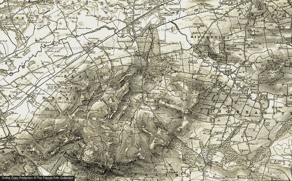 Old Map of Historic Map covering Berry Hillock in 1907-1908