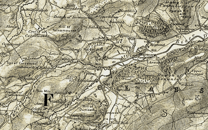 Old map of Burn of Edinglassie in 1908-1910