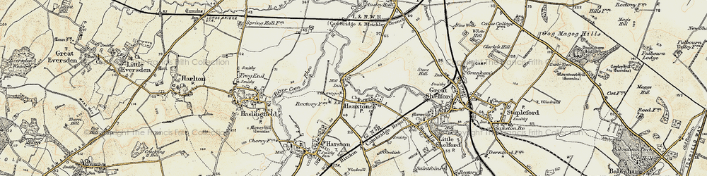 Old map of Hauxton in 1899-1901