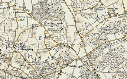 Old map of Haveringland in 1901-1902