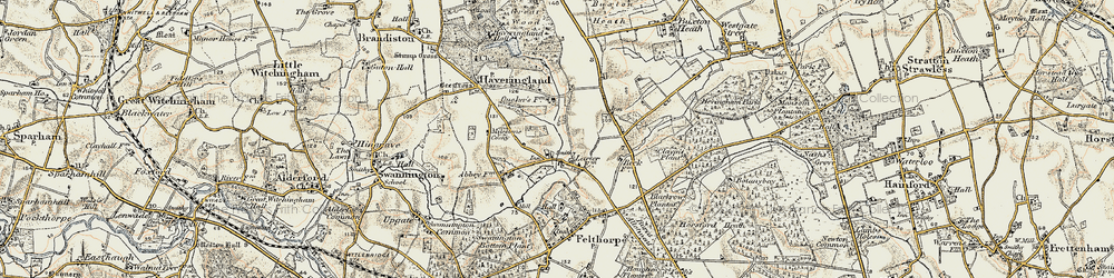 Old map of Haveringland in 1901-1902