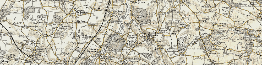 Old map of Hawes' Green in 1901-1902