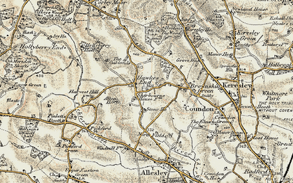 Old map of Hawkes End in 1901-1902