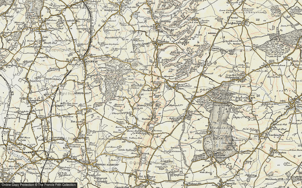 Old Map of Historic Map covering Hawkesbury Common in 1898-1899