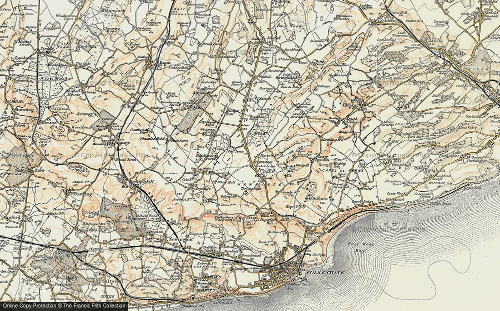 Old Map of Hawkinge, 1898-1899 in 1898-1899