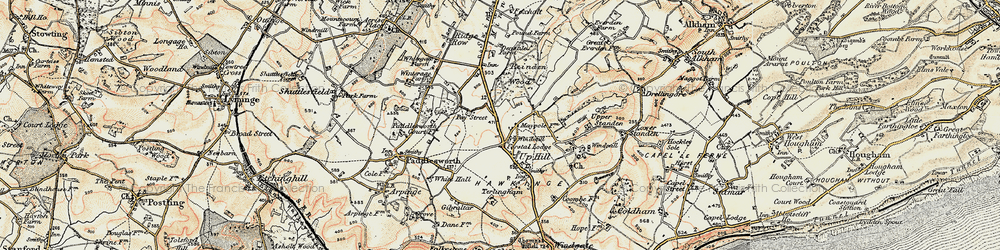 Old map of Hawkinge in 1898-1899