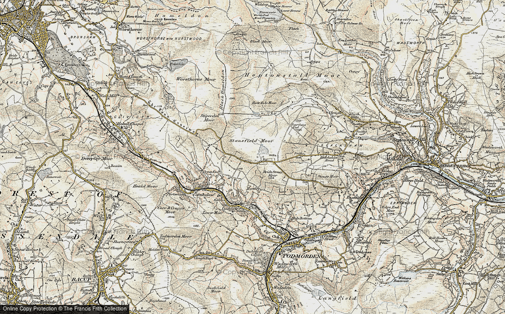 Old Map of Historic Map covering Bride Stones Moor in 1903
