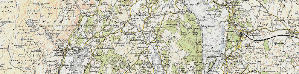 Old map of Hawkshead in 1903-1904