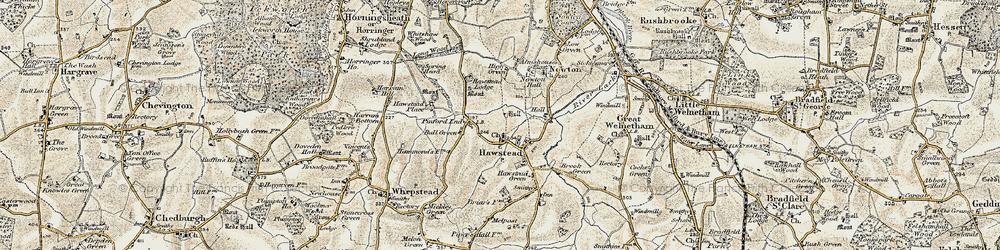 Old map of Hawstead in 1899-1901