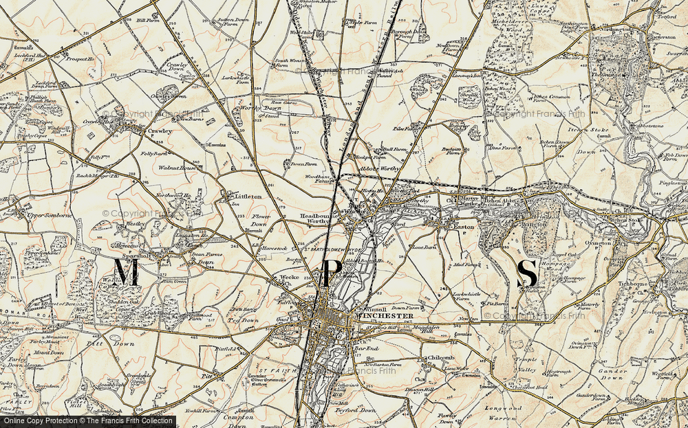 Old Map of Headbourne Worthy, 1897-1900 in 1897-1900