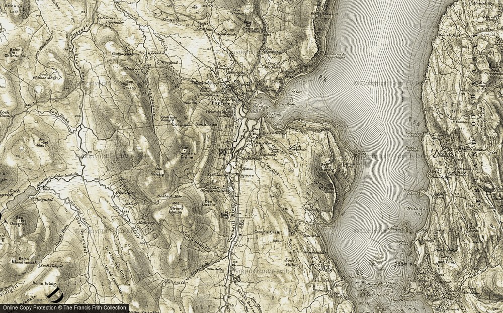 Old Map of Historic Map covering Ben Culeshader in 1908-1909