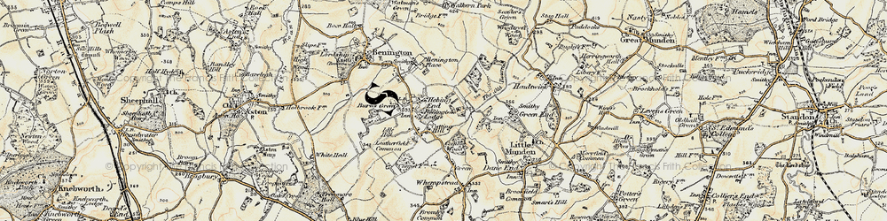 Old map of Hebing End in 1898-1899