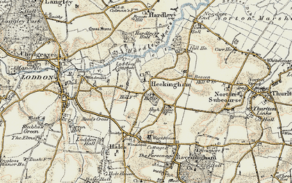 Old map of Heckingham in 1901-1902