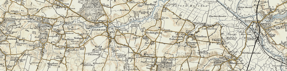 Old map of Heckingham in 1901-1902