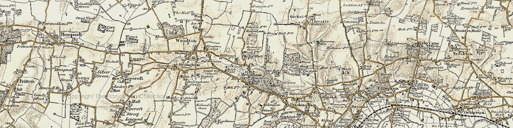 Old map of Hedenham in 1901-1902