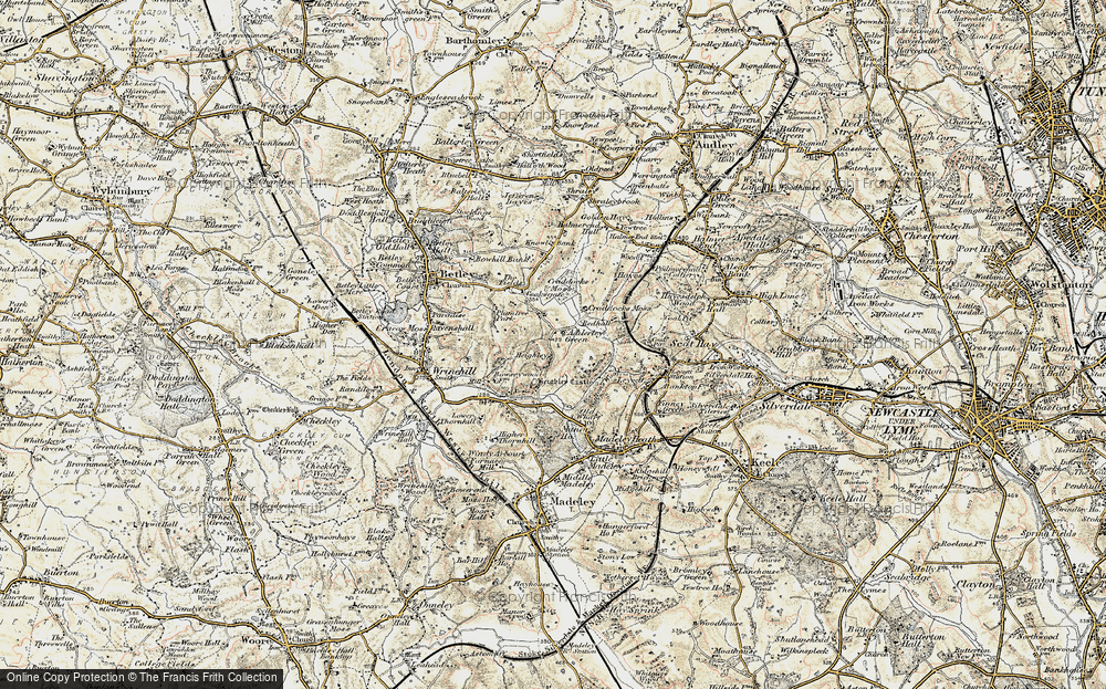 Old Map of Historic Map covering Adderley Green in 1902