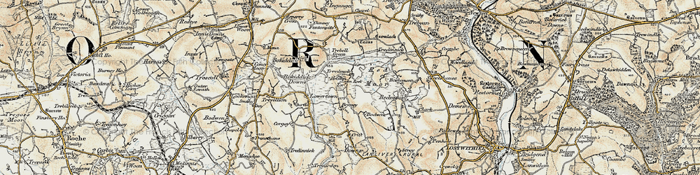Old map of Helman Tor in 1900
