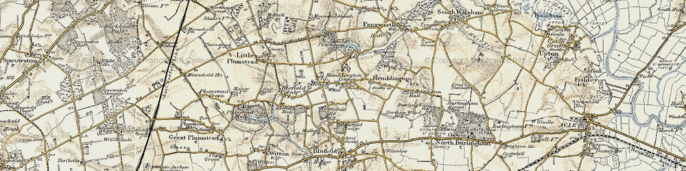 Old map of Hemblington Corner in 1901-1902