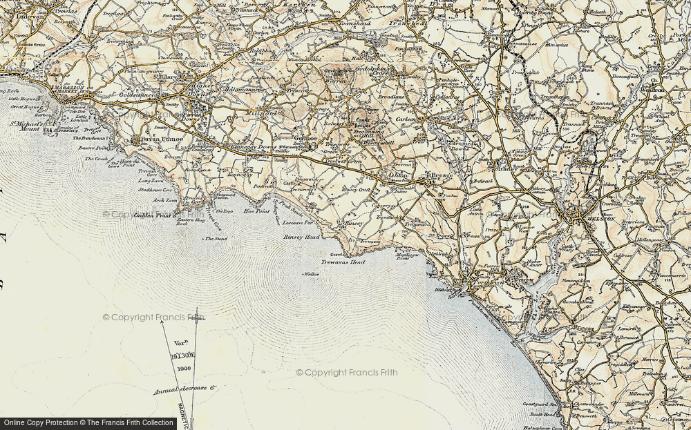 Old Map of Historic Map covering Trewavas Head in 1900