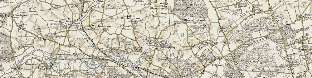 Old map of Hengrave in 1901-1902