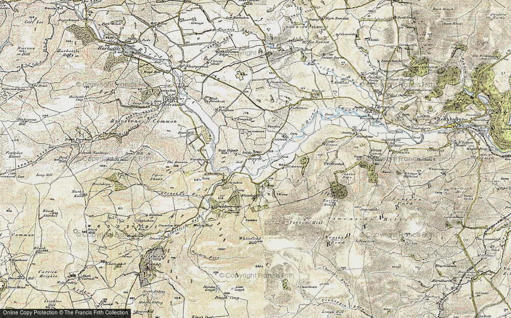 Old Map of Historic Map covering Boddle Moss in 1901-1903