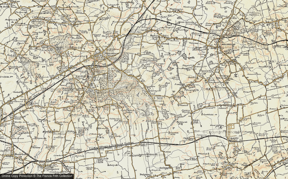 Old Map of Historic Map covering Thorndon Park in 1898