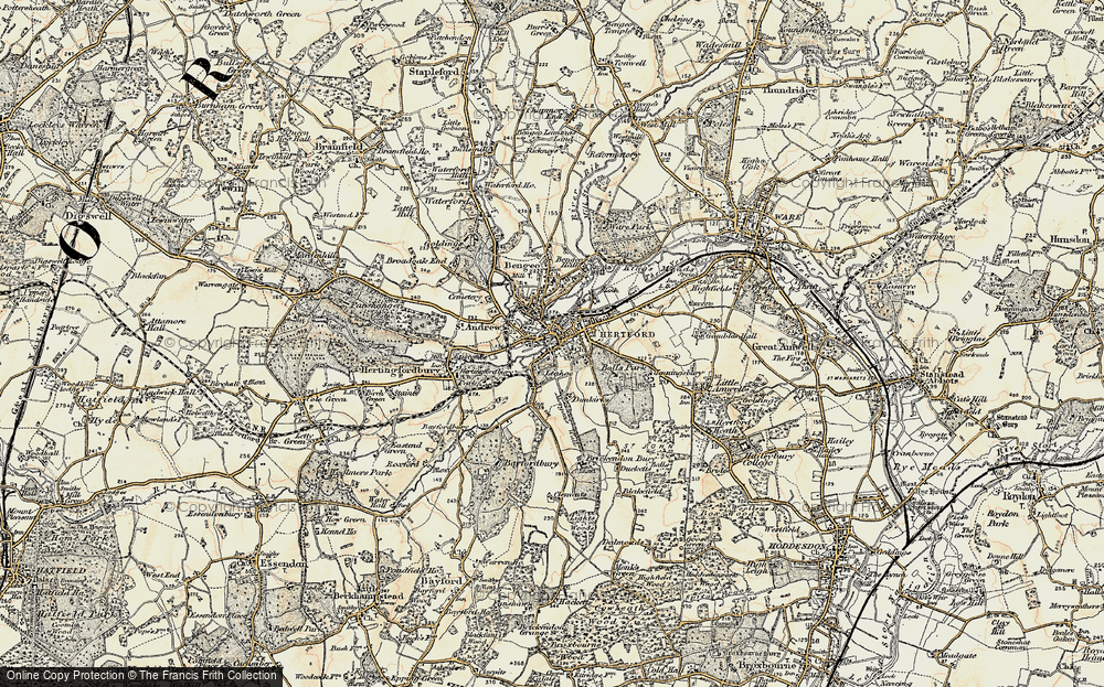 Old Map of Hertford, 1898 in 1898