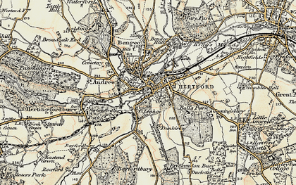 Old map of Hertford in 1898